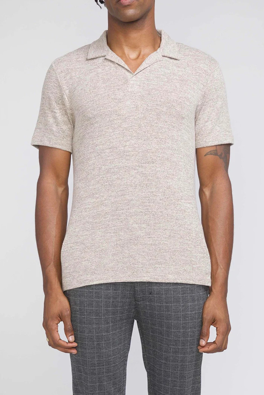 Civil Society Tan Heathered Knit Buttonless Short Sleeve Polo/6894